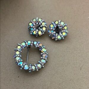 Weiss Aurora Borealis Brooch & Earring Set - Vintage Clip On Earrings and Pin